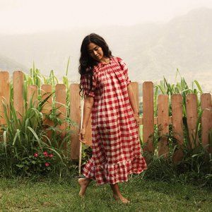 Doen Rhone Dress in Red Plaid